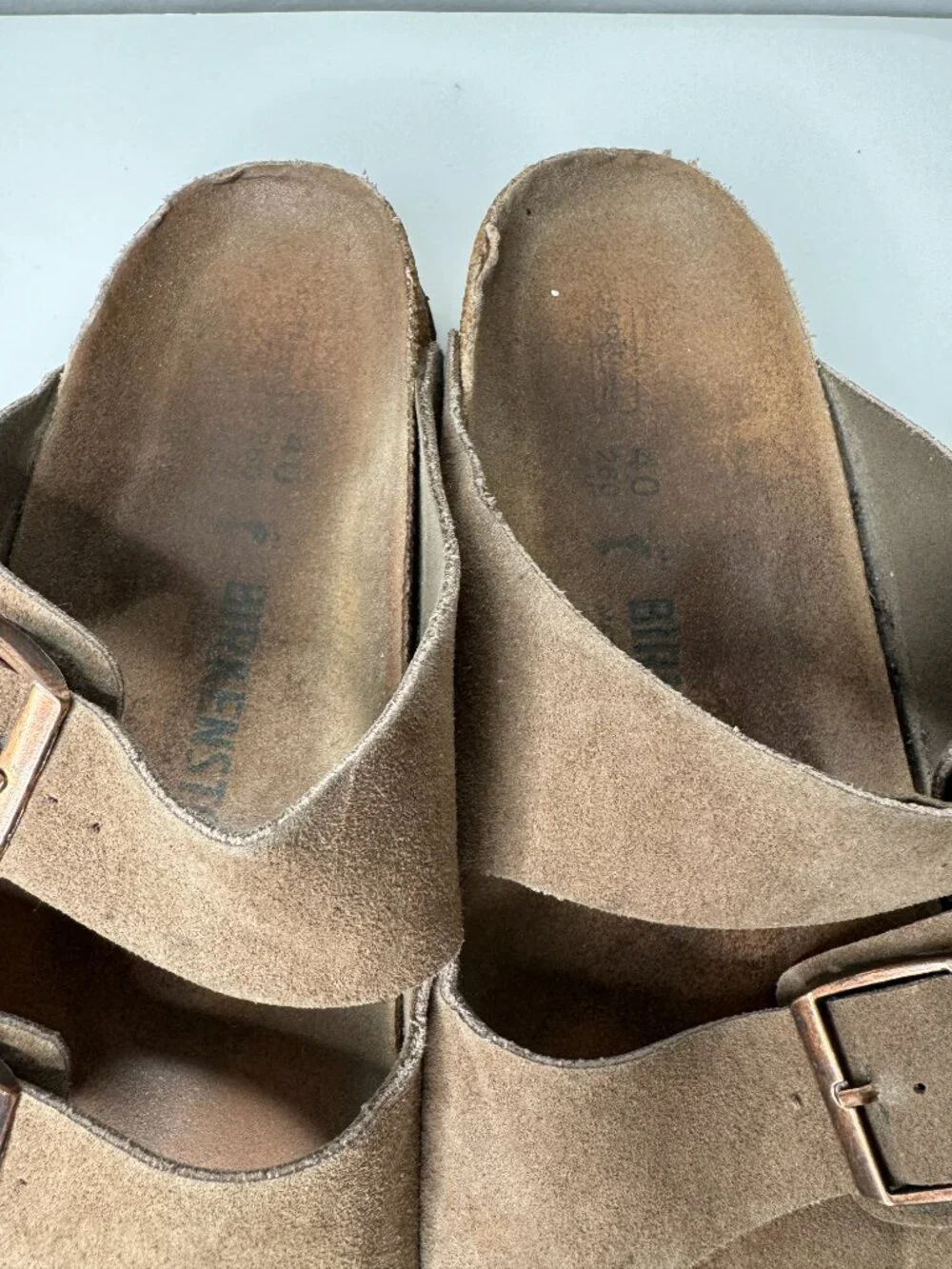 Birkenstock Arizona Suede Slides EU40 Brown Double Strap Adjustable Womens 9 Men